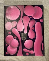 An acrylic surrealism piece titled “Lava Lamp Lightbulb”, 14”x16” canvas