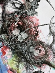 Ink On Cardboard SKETCH ALAIN DONATE cuban Artist 16″x 23″ORIGINAL SURREAL ART