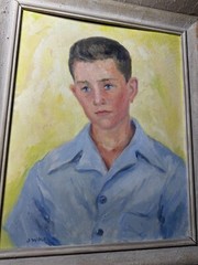 J Wolf „Portrait of A Boy In Blue Shirt“ Oil Painting – Signed And Framed
