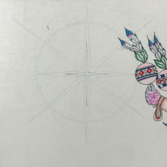 Vintage Southwestern Ceremonial Dancer Drawing Folk / Outsider Art w/ Embossing