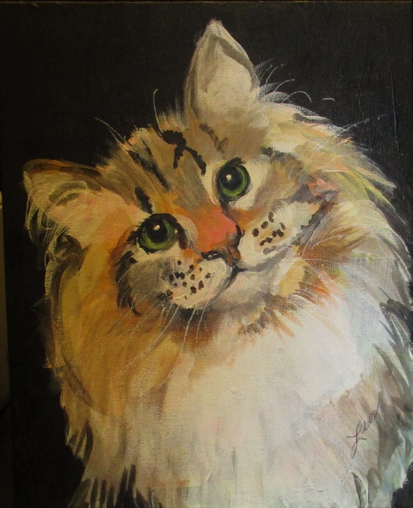 „Bodacious“ Long-haired Cat acrylic  canvas 8 x 10 CJ Lee