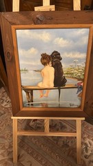 Original Framed Acrylic Painting Lakeside Bench Impressionist Landscape 18×25