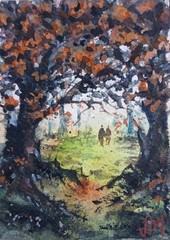 Aceo Original Watercolor Painting Portrait Fine art /el Sendero