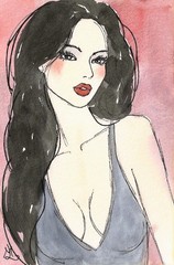PORTRAIT erotic woman girl ink watercolor original 10×15