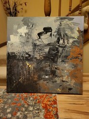 LARGE 3 FOOT X 3 FOOT ABSTRACT ASIATIC PAINTING CRANE COLORS