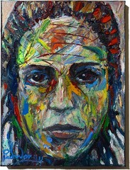 FEMALE PORTRAIT OIL█PAINTING GIRL█CUBISM ART█POP SIGNED VINTAGE ORIGINAL 16 x12″