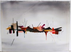 ORIGINAL LARGE MIXED MEDIA PAINTING ON PAPER SIGNED ABSTRACT MODERNISM MOVEMENT