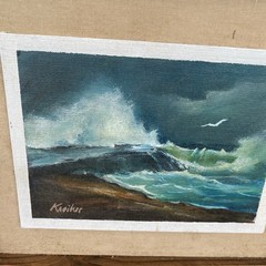VTG Miniature Original Seascape Waves View Painting Signed Framed Board Coastal