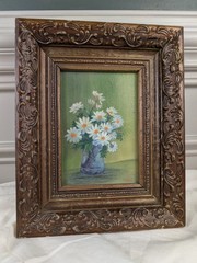 Vintage Original Floral Painting „Daisies“ by Florence Stoll Signed Framed Art