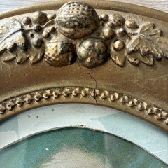 Antique Victorian Oval Woman Portrait Print Ornate Frame Gold Painted Wood Litho