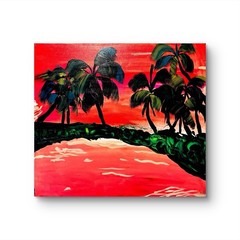 Original Hand Painted 20×24 Landscape Sunset Acrylic Canvas Signed Home Decor