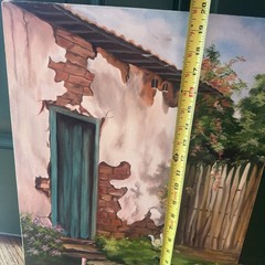 Vintage Original Painting | Rustic Farmhouse Scene w/ Chickens | Americana Art