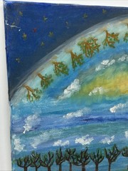 Original Painting Surreal Earth Sky Trees Dreamscape Clouds Signed Goug 22×28”