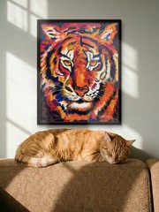Colorful Abstract Tiger Painting Original Animal Wall Art 11×14 Canvas Decor CP