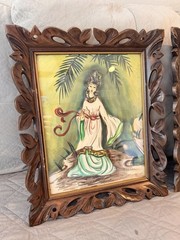 Vintage Norman Tolson Wood Framed Watercolor Asian Man And Woman Signed