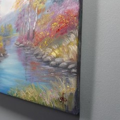Autumn River Landscape Oil Painting Original Nature Wall Art Canvas Decor 10×10