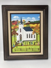 Barbara Steele Original Oil Paint On Board Framed Signed Sunday Worship Stunning