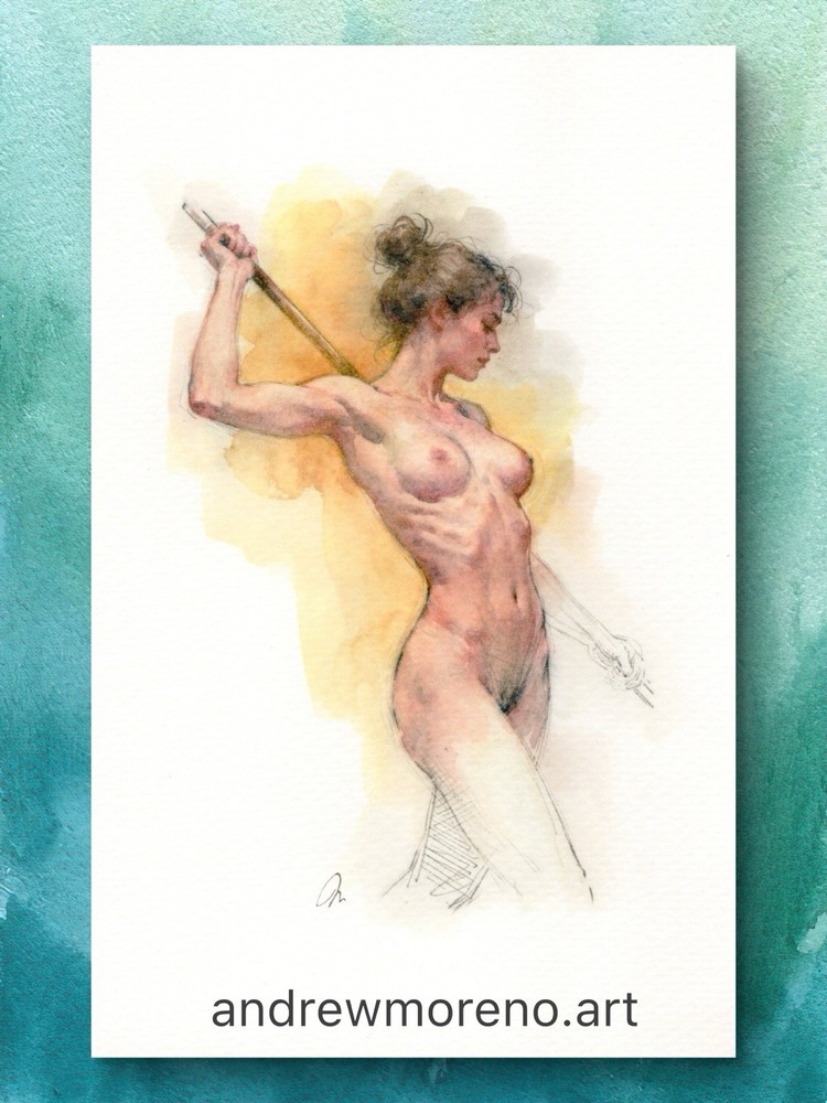 Original Nude Female Figure Classical Study Painting 5.5×8.5 Bookpage