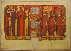 Ukrainian Soviet USSR painting avant-garde monumental sketch Red Army horse