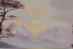 Antique Mountain Stream Landscape Oil Painting On Canvas Signed Illegible
