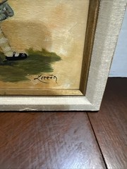 Signed Painting Holly Hobby Theme Girl Holding Basket Cottage Core 14″x11″