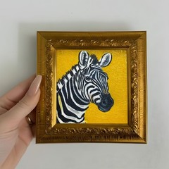 Zebra Oil Painting Painted Small Framed Original Art For Home Decor Animal Art