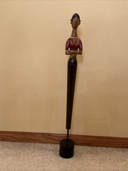 Vintage Pier 1 Tall Skinny Sculpture Statue Brown Lady Modern African American