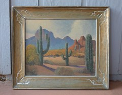 George Frederick Gleich – Oil Painting Superstition Mountains Arizona – 1945