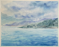 Original Watercolor Painting Landscape Nature Lake Mountains – 8×10 in – NEW