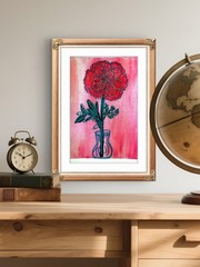 Red Floral Colorful Abstract Expressionist Original Watercolor 5×7 Signed