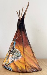 Native American oil Painting on velvet by Ernesto Sanchez, c.1970, Mexico
