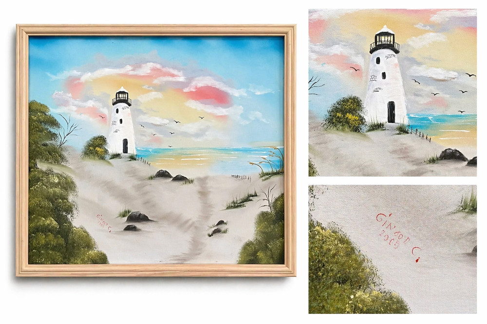 original Art signed lighthouse landscape