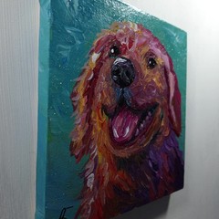 Colorful Golden Retriever Dog Original Acrylic Painting Pet Portrait Decor 6×6