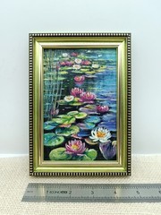 Water Lilies Original Oil Painting 6×4 Framed Signed Lotus Lake Landscape Art