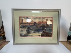 Vintage Watercolor Painting Bridgeport Harbor by Henry E. Walsh