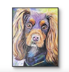 Original Painting Expressive 14 x 11 Spaniel Dog Acrylic on Canvas