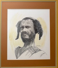 Vintage original Sol Schreibman Jewish Rabbi Man pencil drawing sketch portrait