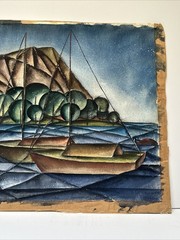 ANTIQUE MODERNIST PAINTING EXHIBITED IN SAN FRANCISCO 1930’S CUBISM WPA COASTAL