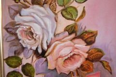 VTG 1980’S SMALL FRAMED ORIGINAL OIL ROSE FLOWERS BOUQUET CUBAN ARTIST ZOE CUTIE