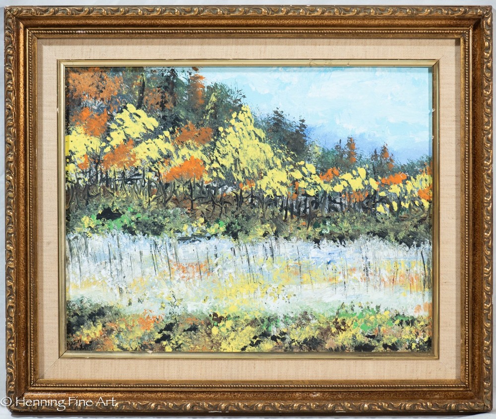 Cathy Hopp Abstract Oil Painting Autumn Reflection Landscape, Colorful & Framed