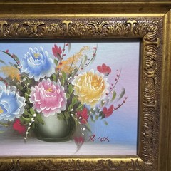 „A Vase of Flowers Scene“ Oil On Board Painting – Framed Robert Cox Signed