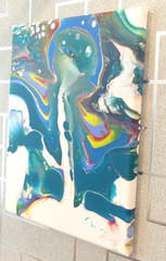 Original Acrylic Pour Painting 11×14 Aqua Blue Abstract Modern Wall Art Canvas