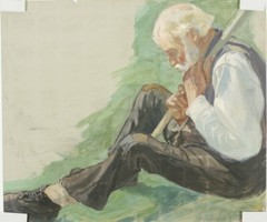 Man in the Mountains – Tempera on Paper by Hugo Hodiener (1886 – Circa 1955)