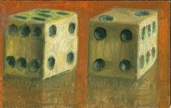 Casino Dice 3×5 in. Oil on gessobord archival panel Hall Groat Sr.