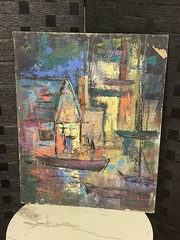 Vintage Canvas Oil Painting Signed Double Sided Painting by Iva Moore Colorful