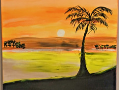 Caribbean Beach Sunset Acrylic Painting On Canvas Handmade Original Art – 30×24″