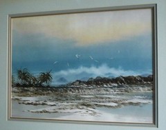 MYSTERY ARTIST ?? HAWAII COASTAL SEASCAPE OCEAN ROCKY SHORELINE SHORE BIRD BIRDS