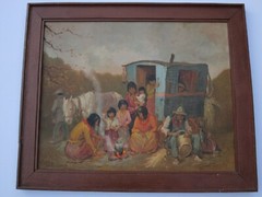Antique Painting Impressionism Regionalism Camp Mexican Indian Family Traveling