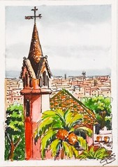 ACEO Original Art Barcelona Spanish Cityscape Gifts Small Artwork 3.5 by 2.5″