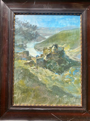 View of Castle on River – Aagstein Danube Ruin Renac Signed
